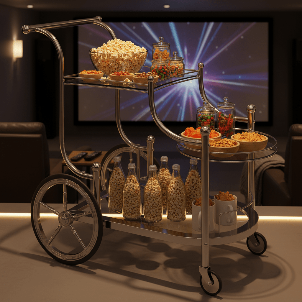3-Tier Rolling Bar Cart with Mirrored Glass Shelves & Wheels