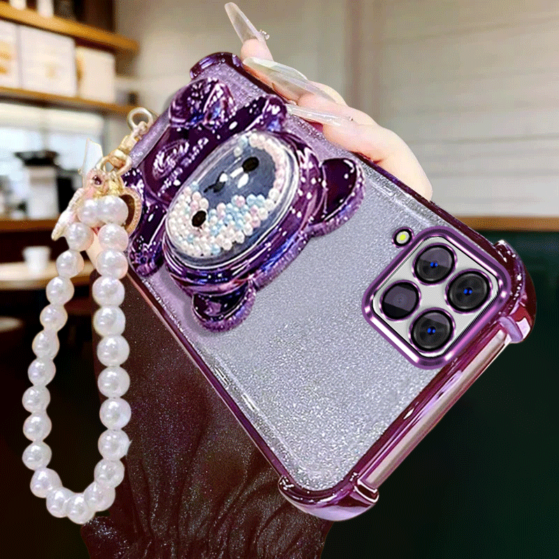 TEMU Phone Case: Phone Case Suitable For A12 M12 A224g M22 Cute Bead , Foldable Stand, Lazy Stand, Luxurious Gradient -absorbing Phone Case, Soft