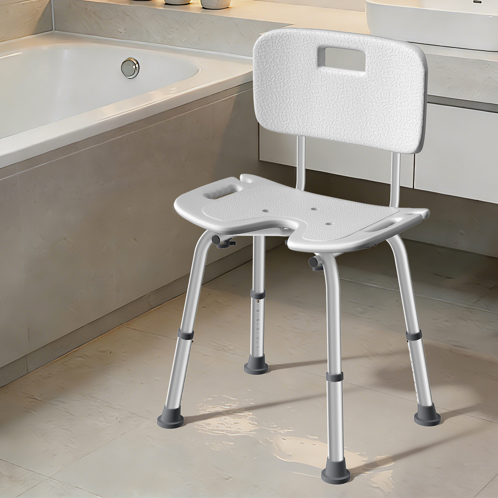 Shower Stool With Backrest For Elderly, Pregnant Women, People With Disabilities And With Reduced Mobility; Height-adjustable Shower Aid