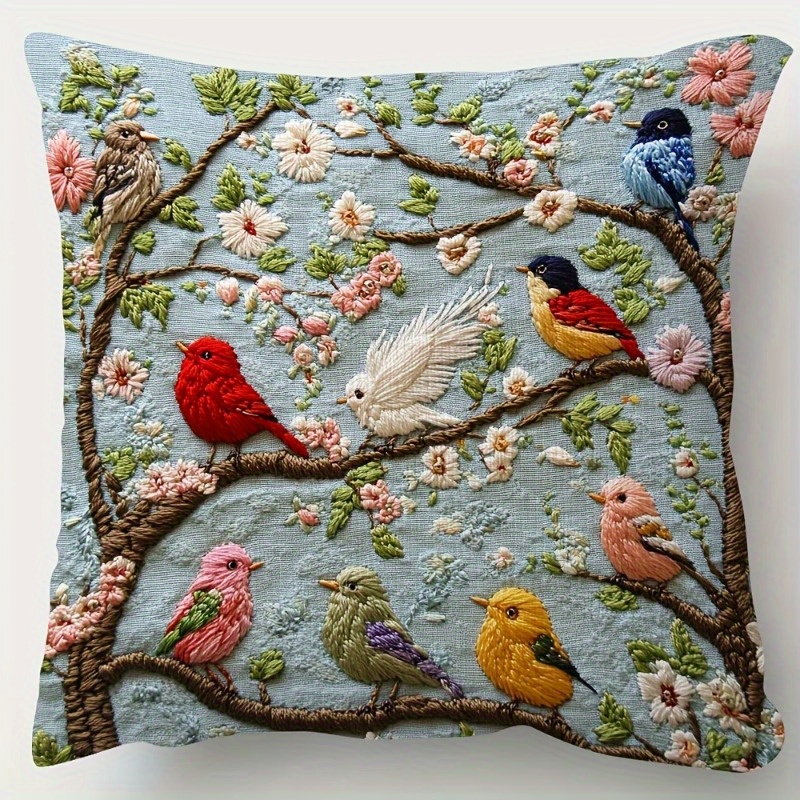 TEMU 1pc Embroidery Inspired Throw Pillowcase, 18x18 Inches, , Hand Washable, Zipper Closure, Polyester Fabric, Decorative Pillowcase, Suitable For Room Types No Filler Rv Bedding