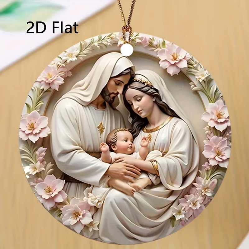 TEMU 2d Flat, 1pc 1pcs Suitable For Homes Acrylic Round Ornament - Hanging Decoration With , Multi-use For Christmas Tree, Window, Door Decor, For &