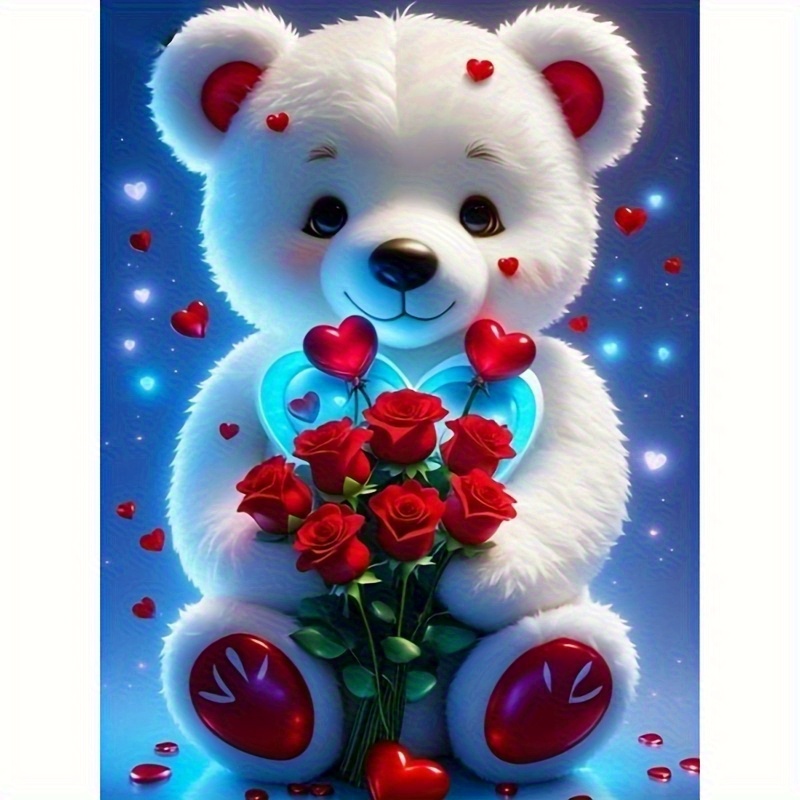 Image of 1pc 5d Diamond Painting Kit With Cute - Valentine's Day Diy Mosaic Art Craft Suitable For S &, 30x40.01cm Round Acrylic Wall Decor Gift, Handmade Romantic Art