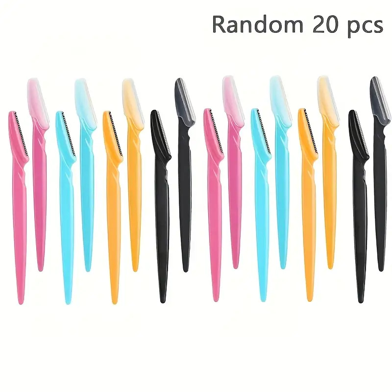 TEMU 20pcs Stainless Steel Eyebrow Razors - Fragrance-free Multi-functional Body Hair Removal Tool, Easy To Trim, Random Colors