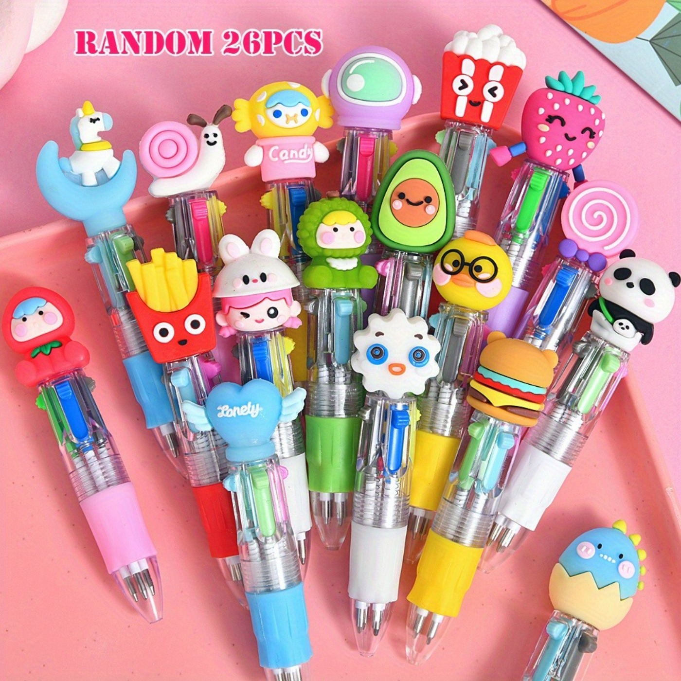 Image of Random 26pcs 4-in- Pens, 4 Colorful Ink Colors Round Ballpoint Pens, Perfect For Party Gifts, Prizes, Birthday Gifts, Multicolor Pen Set