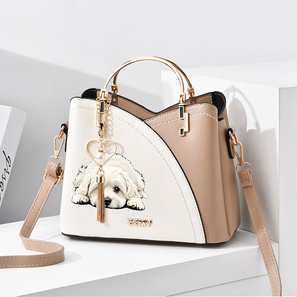 TEMU 1pc A Women's Crossbody Bag Featuring A Cute Dog Print, An Elegant Top Handle Satchel With A Heart Charm, And A Shoulder Purse Suitable For