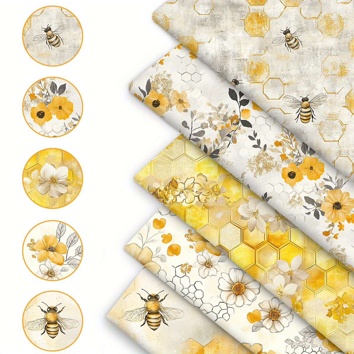 E-shop 5 Stück 19,7 x 18 Zoll (50 x ) Elegante Bienenanhänger Gelb-Weiß Serie Druck, Pastoralischer Honigblumen Bienenhexagon Muster 100% Polyester