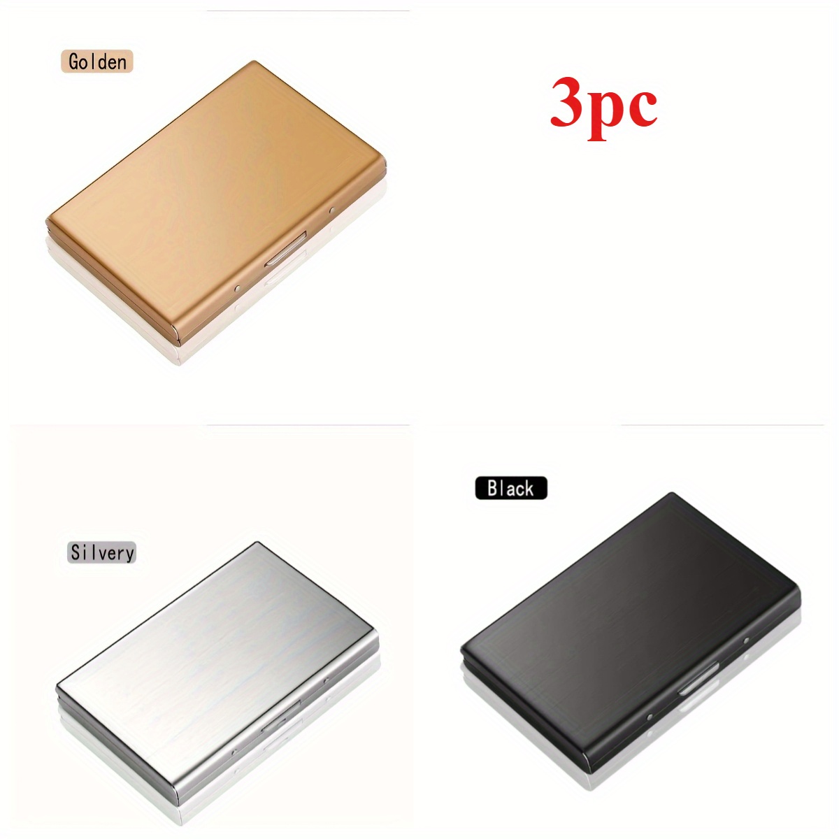 TEMU 3pcs Premium Stainless Steel Rfid Blocking Card Holder For Men - Sleek Black Metal Wallet With Multiple Compartments, Storage & Polished Finish,