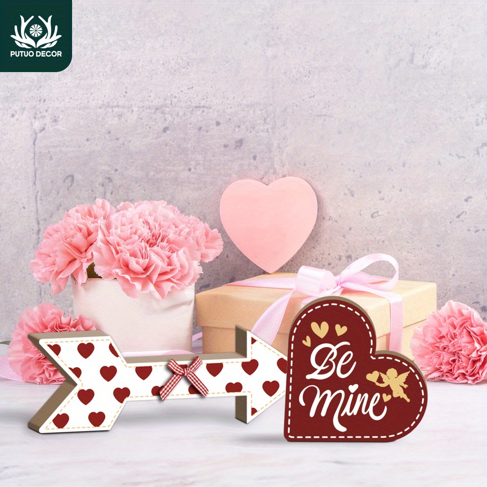 

Putuo Decor 2pcs Heart & Arrow Wooden Table Decorations, 'be ' - Valentine's Day, Home, Farmhouse, Living Room, Gift Shop, Restaurant, Cafe - No Battery Needed, 14th, Desktop Decoration, Coffee Shop