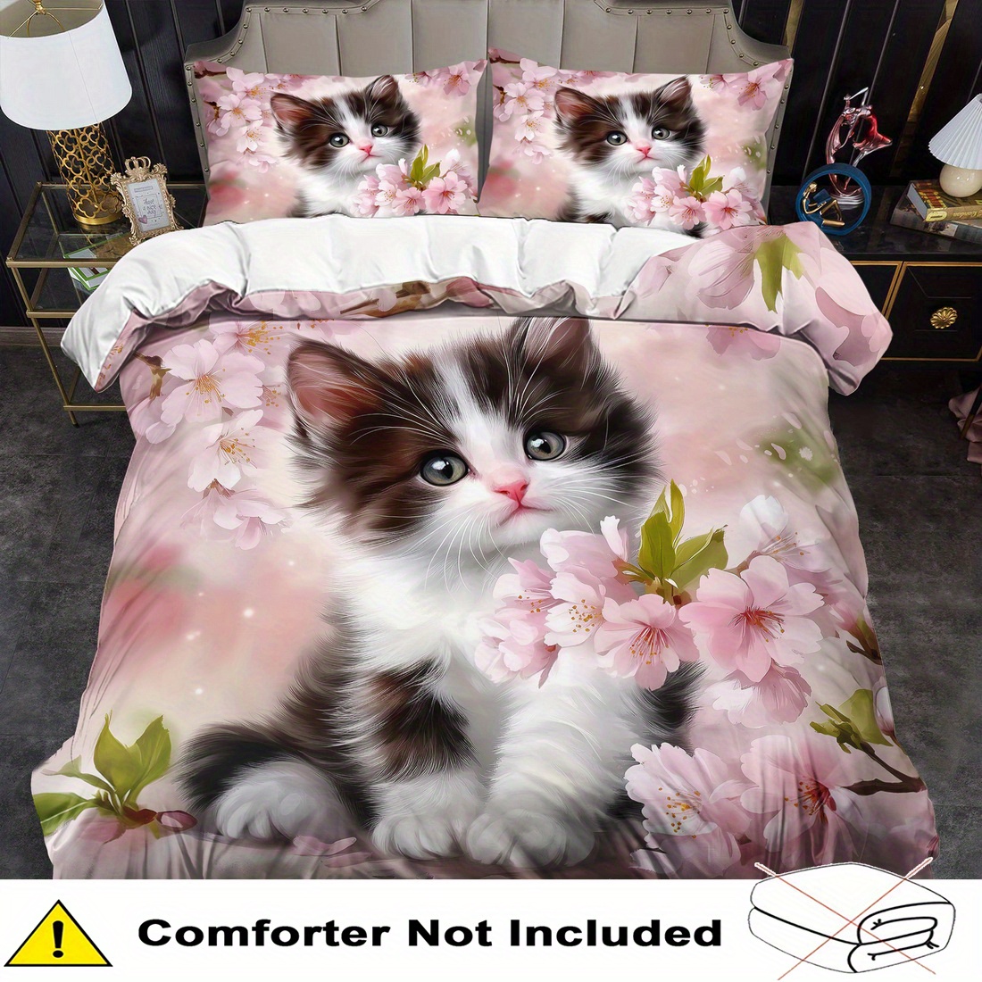 TEMU Cat Bedding Set Animal Duvet Cover Set Cartoon Comforter Cover Bedroom Decor 2/3pcs 2d Pink Flat Printing (includes 1 Duvet Cover + 1/2