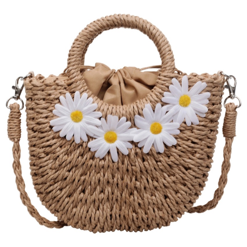 Bow Flower Straw Bag 2026 New Shoulder Messenger Bag Women's Woven Bag Ins Summer Beach Handbag