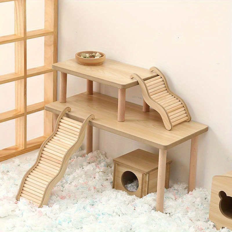 Wooden Hamster Platform with Chew-Resistant Play Landscape
