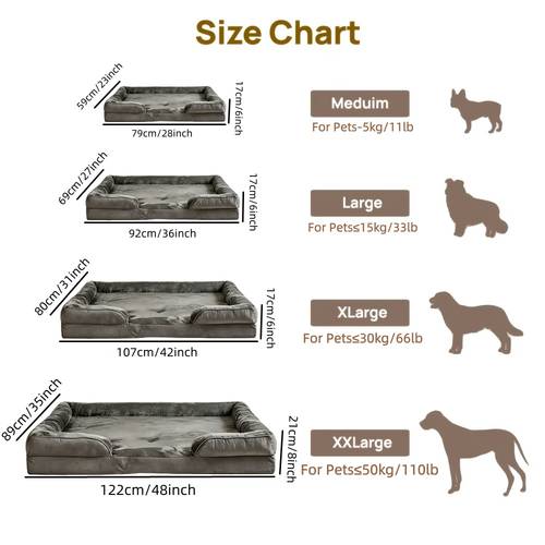 Cama Ortopédica para Perros , Sofá Cama Lavable para Perros con Espuma de de Huevos y Extraíble, Sofá para Mascotas con Respaldo de 3 y Base Antideslizante, Alfombra para Jaula de Perro para Perros XL Jumbo