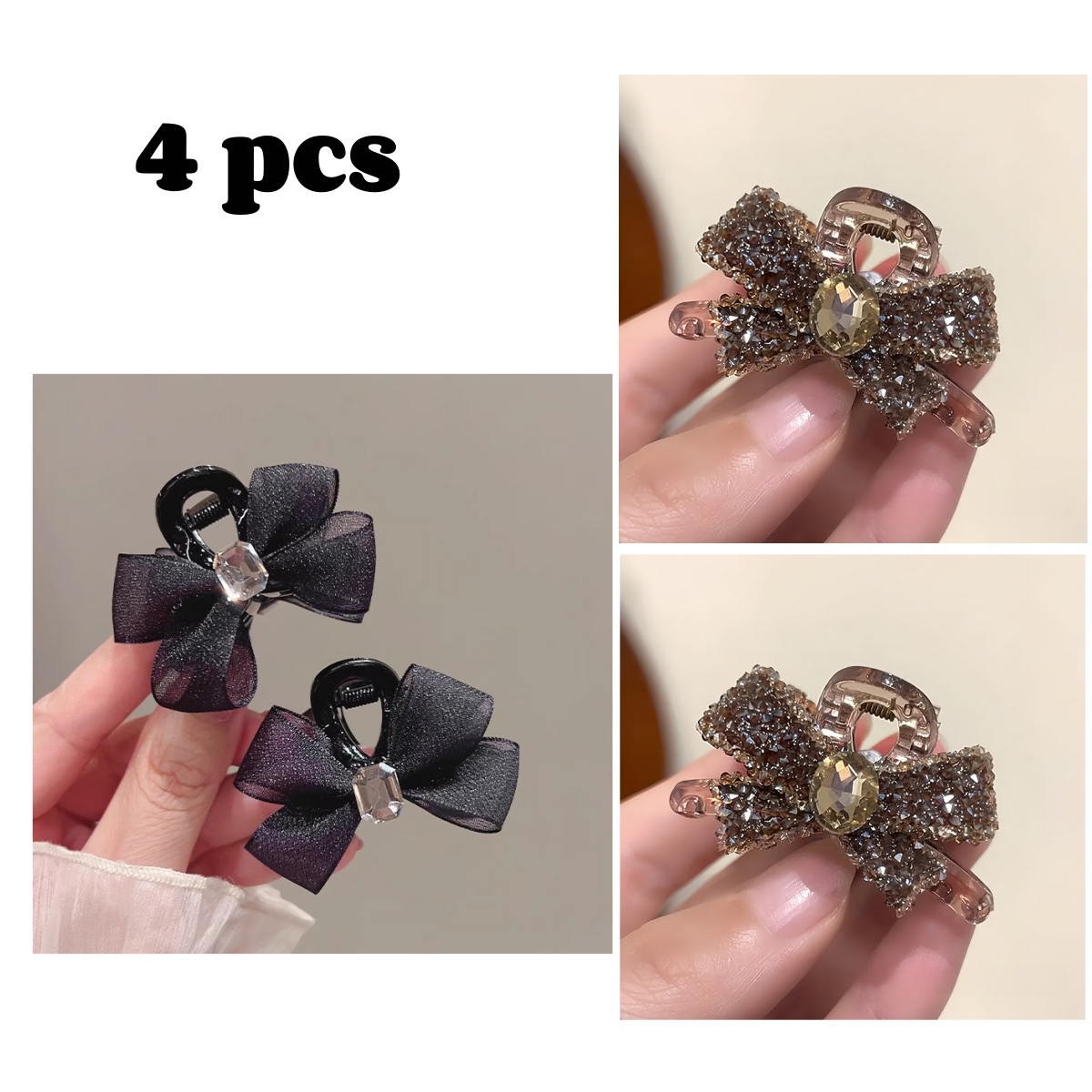 TEMU 4pcs Luxurious, Exquisite Rhinestone Hair Clip – Small Bow Hair Clip – Elegant Tulle Rhinestone Hair Accessory For Women – Suitable For Women