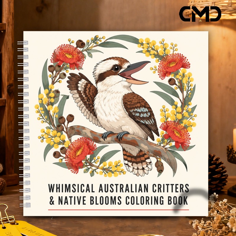 TEMU 1pc 20×20cm 24-page Single-sided Printed Advanced Stress- Coloring Book, Exquisite Inner Pages With A Unique Australian & Theme, For Relaxation