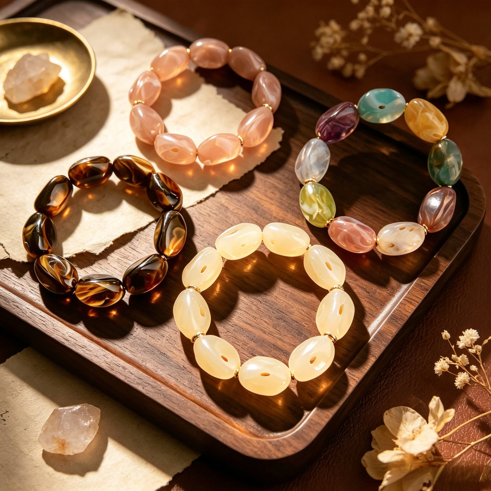 4pc Earth-Toned Irregular Flat Bead Bracelet Set