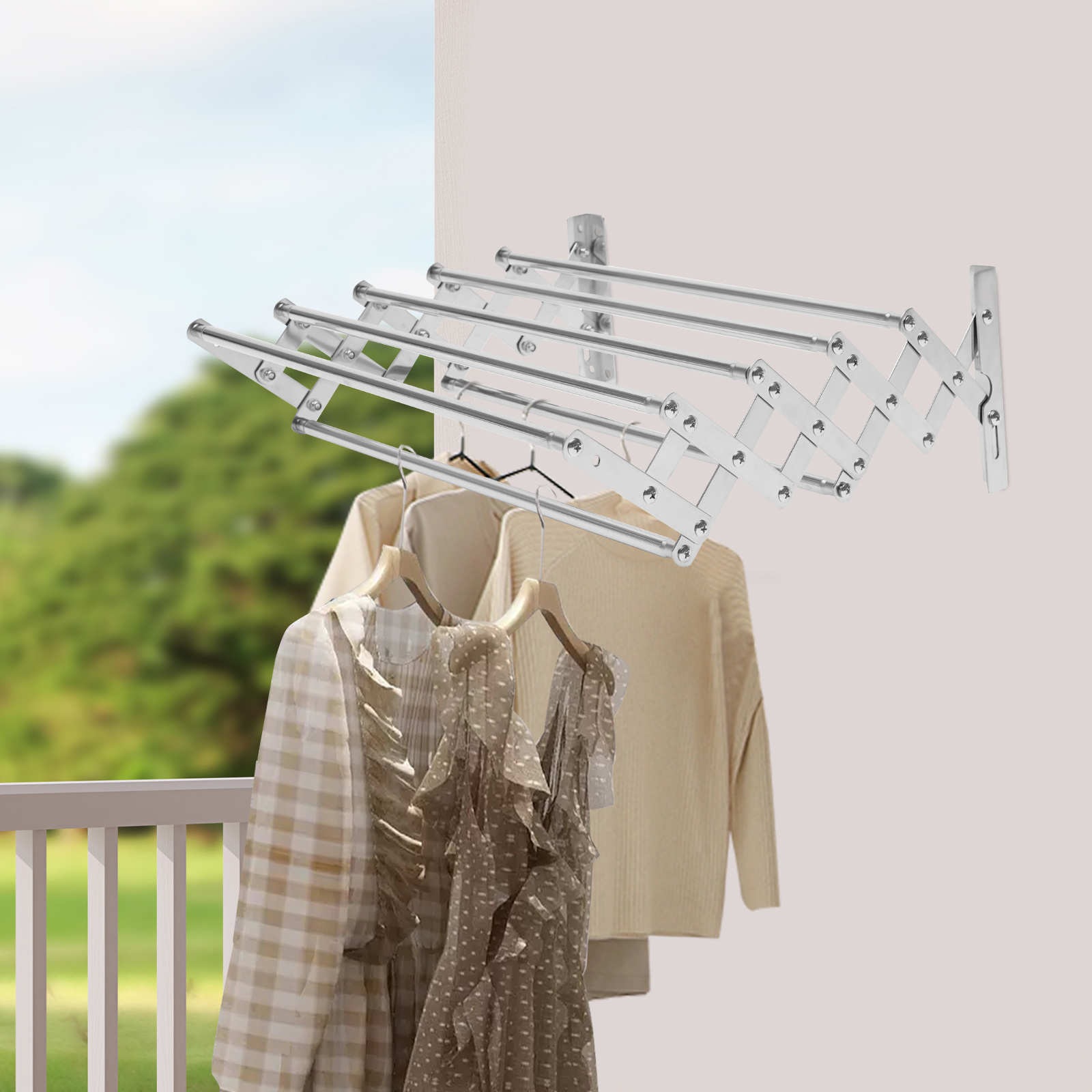 Image of 7-rod Extendable Stainless Steel Cloth Drying Rack | Foldable, Stable And Durable For Indoor/outdoor Use