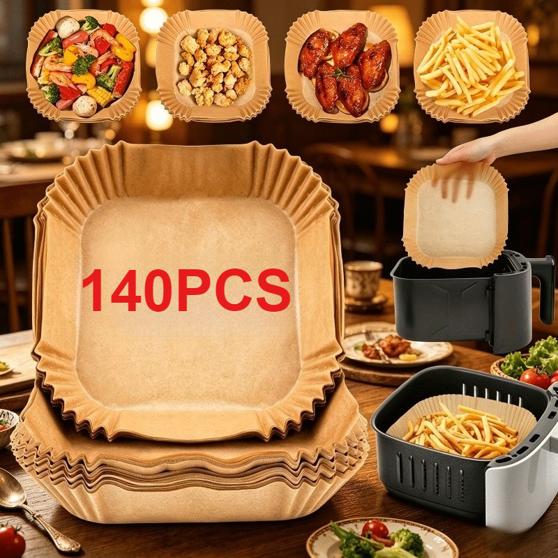 Image of Thickened Upgraded Baking Oil Paper, 140pcs Special Oven Paper, Suitable For Air Fryer | Rectangular , Oil-proof, High-temperature Resistant | Suitable For Oven, Microwave | Kitchen Essential