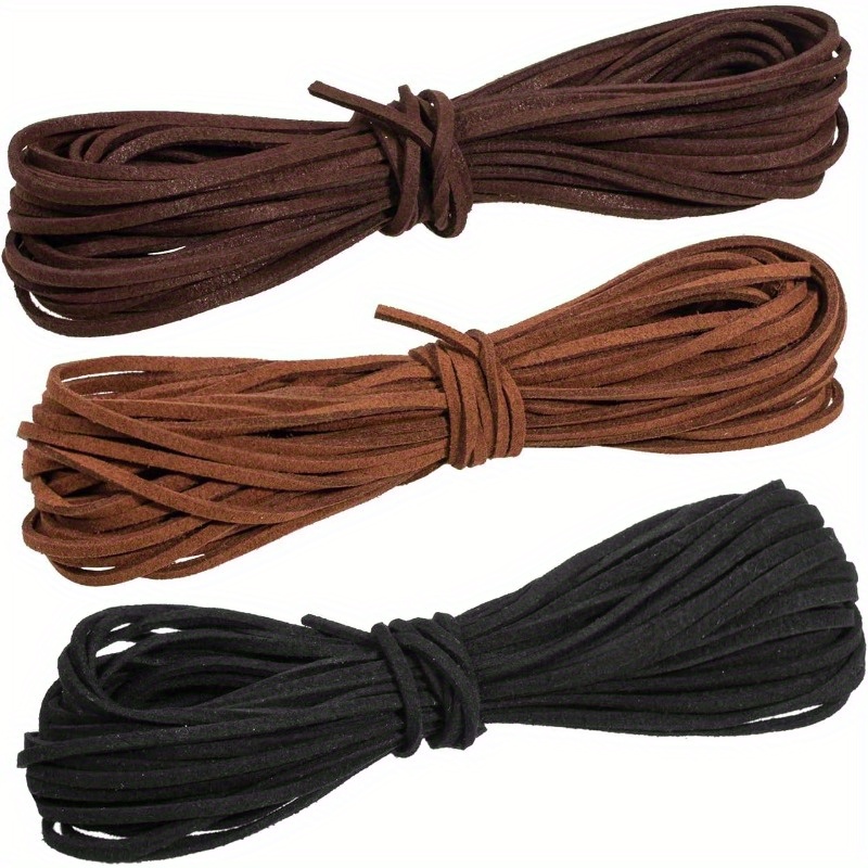 E-shop 3 Bündel à 330 cm langer, 2,66 mm breiter, 3-farbiger PU-Lederschnur, Wildleder- Hirschlederschnur, koreanische PU-Leder-Samt-Schnur,