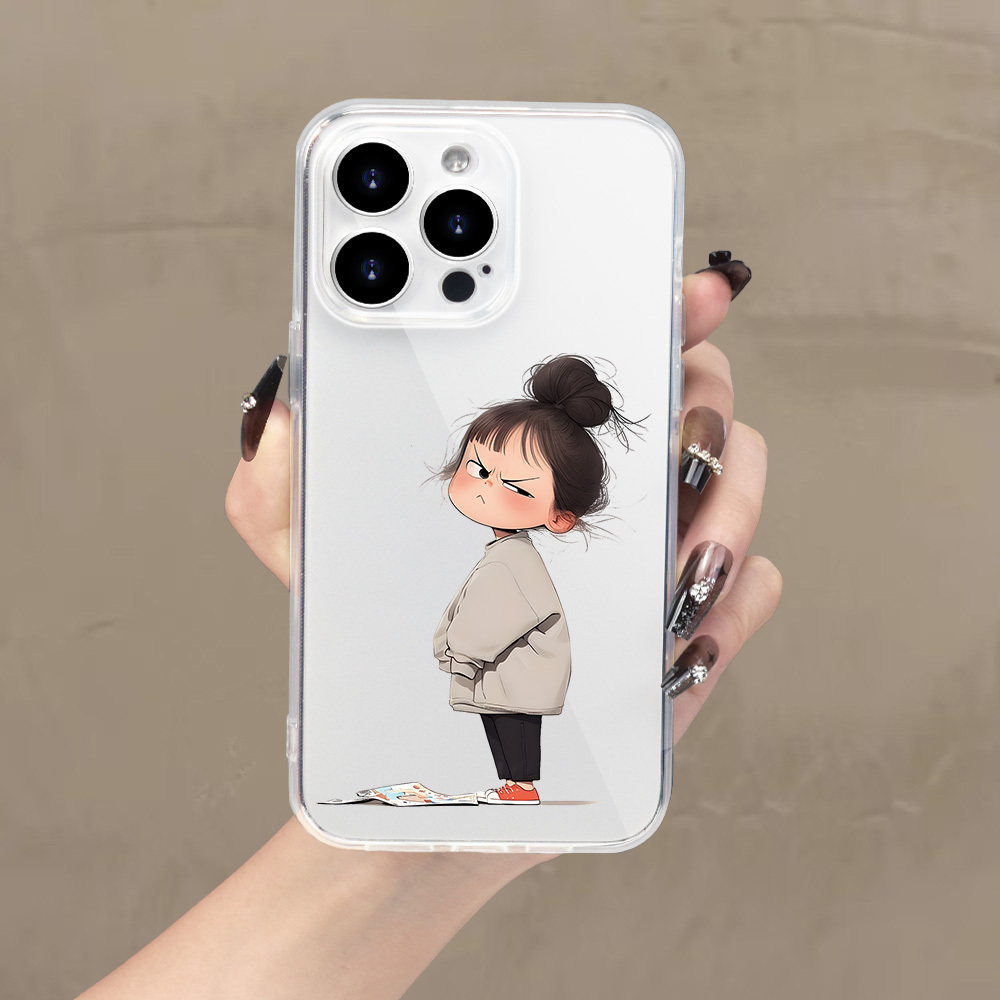 

Little Girl Cute Cartoon Mobile Phone Case, Transparent Classic Mobile Phone Cover Suitable For /15/14/13/12/11/x/xr/xs/8/7/se Pro Protection Mobile Phone Case