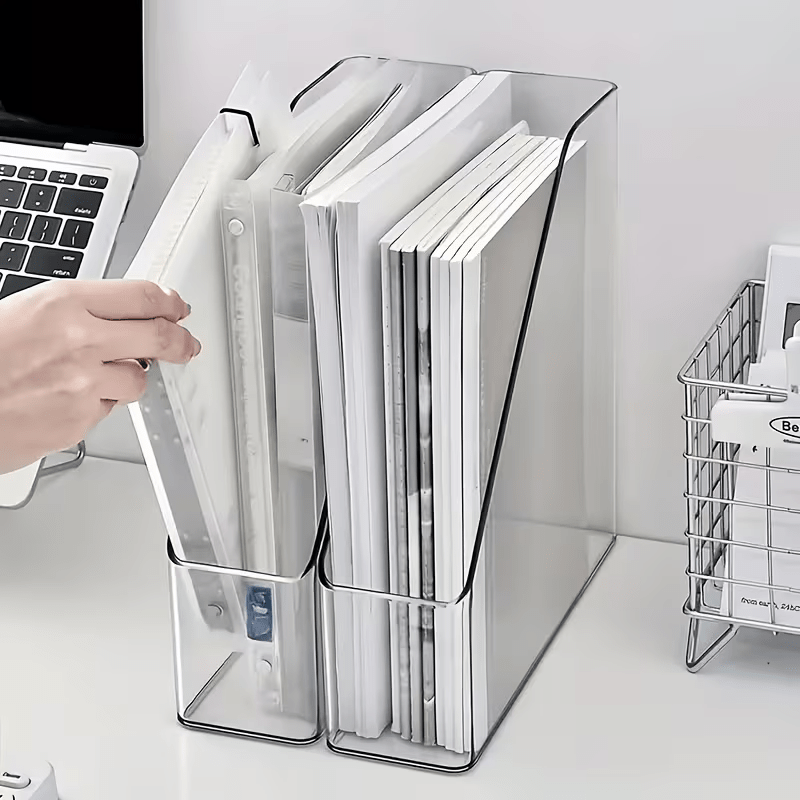 TEMU Juego de 2 piezas de de almacenamiento de archivos transparente y estante de escritorio acrílico para organizar libros y útiles de oficina en el