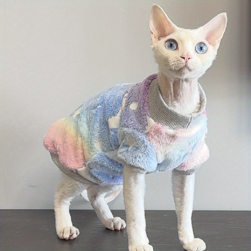 warm knit fabric sphynx cat jacket polyester pullover pet Temu