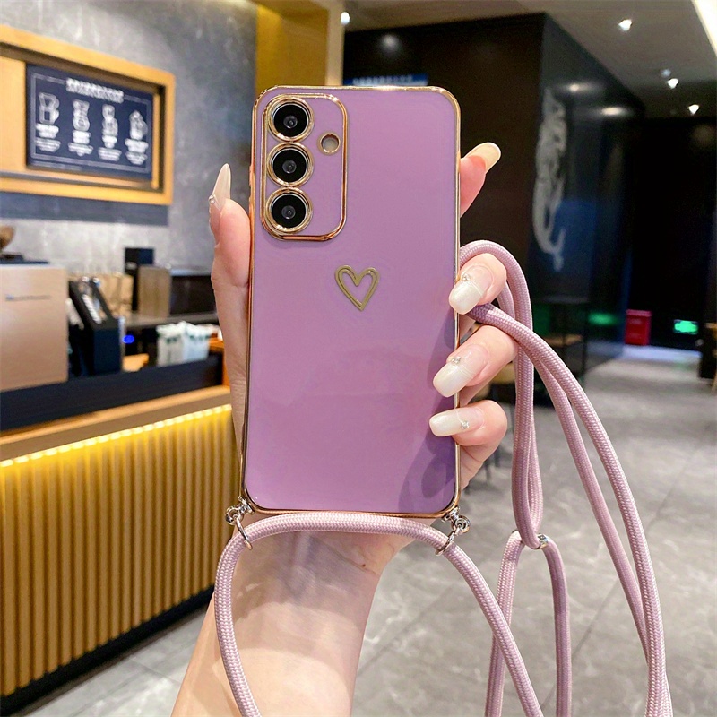 TEMU Electroplated Hollow Heart Phone Case For Galaxy A32, A52, A72, A22, A23, A24, A33, A34, A35, A36, A53, A73, A54, A55, A12, A13, A14, A15, A16,