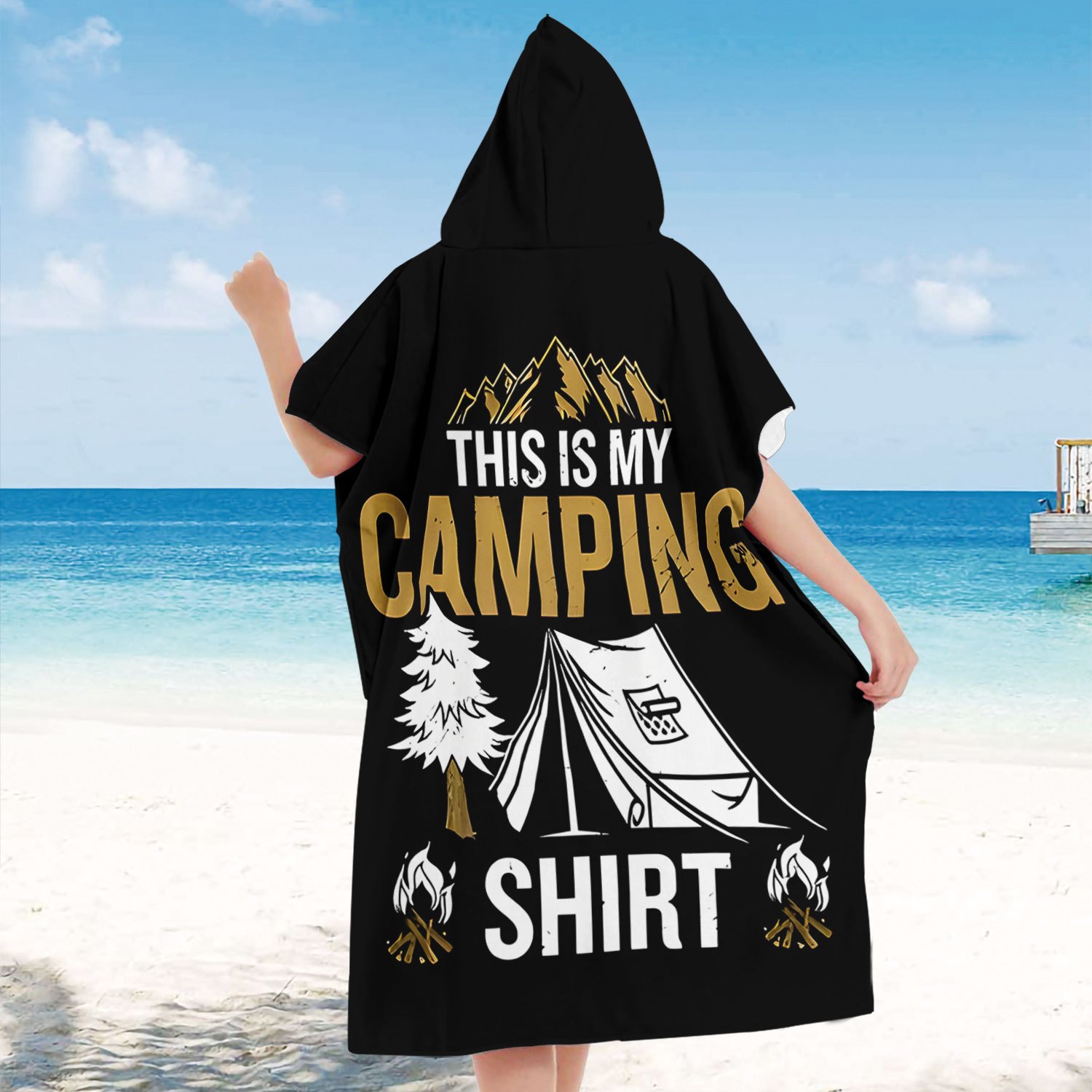TEMU Open 1pc My Camping Shirt Pattern With Hat Beach Towel Clothes, Beach Bath Towel Bathrobe, Beach Towel Poncho, Quick-drying And Absorbent