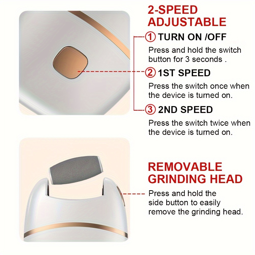 Foot Reflexology Foot Dermabrasion File- Portable and Easy to Use with 3 Replaceable Heads Smooth Feet, Thick Polishing and Cracked Light Beige Care, Sander, Grinding