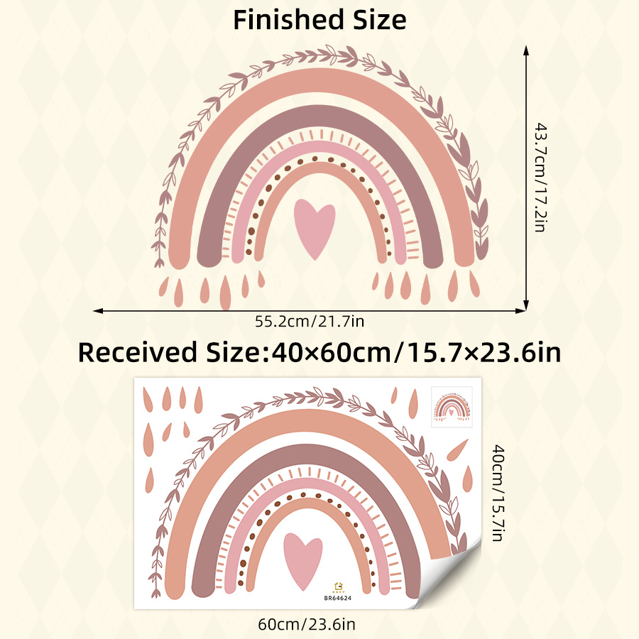 1 Sheets Boho Rainbow Heart-shaped Room Decor Wall Sticker-pvc Self-adhesive Decal-for / Decor/playroom/nursery Decor & Birthday Present