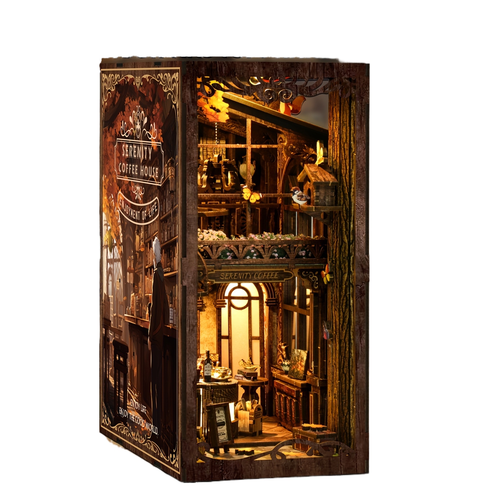 Miniature House Kit, 3d Bookshelf Book Nook Set, 3d Wooden Bookshelf Puzzle, Gift For Craft Lovers, Halloween, Christmas Gift (glue And Batteries Not Included)