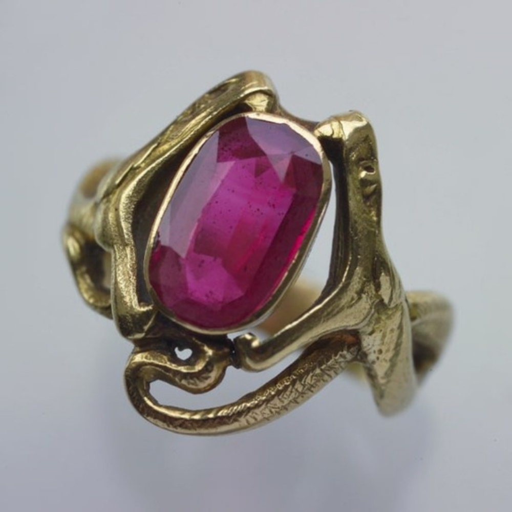 Women's Retro Distressed Inlaid Synthetic Zirconia Snake Head Ring