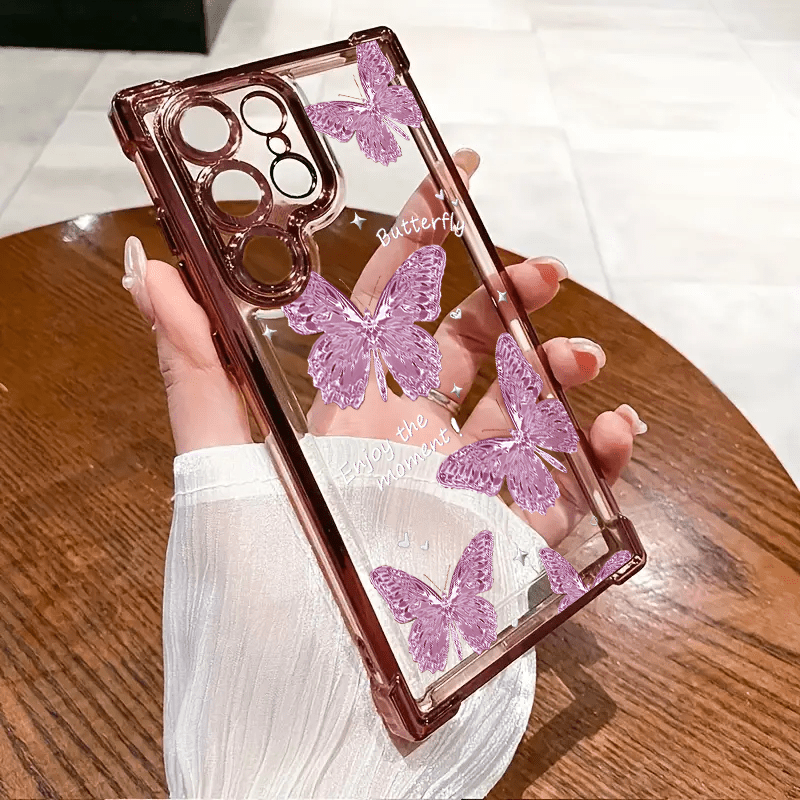 TEMU Phone Case: A Phone Case With A Pink Winged Glitter , Suitable For Galaxy S25 S24 S23 S22 S21 S20 Fe. Features A Lightweight, Elegant, And
