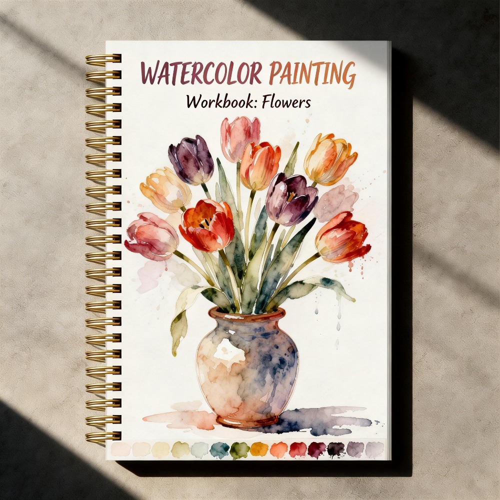 TEMU 1 pièce, Livre de peinture à pour adultes de 34 pages, avec 16 illustrations à sur le thème des fleurs dans un vase en verre. Fabriqué aquarelle