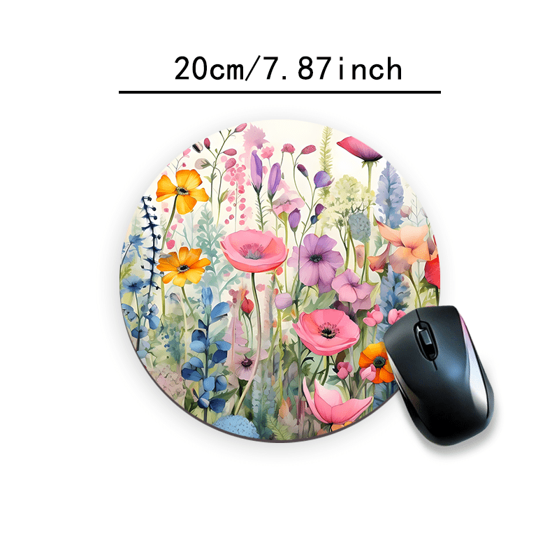 TEMU Round Non-slip Rubber Base Watercolor Flower Mouse Pad - Suitable For Office & Home Desktops, Gaming Compatible Desk With Base, Ideal Gift For ,