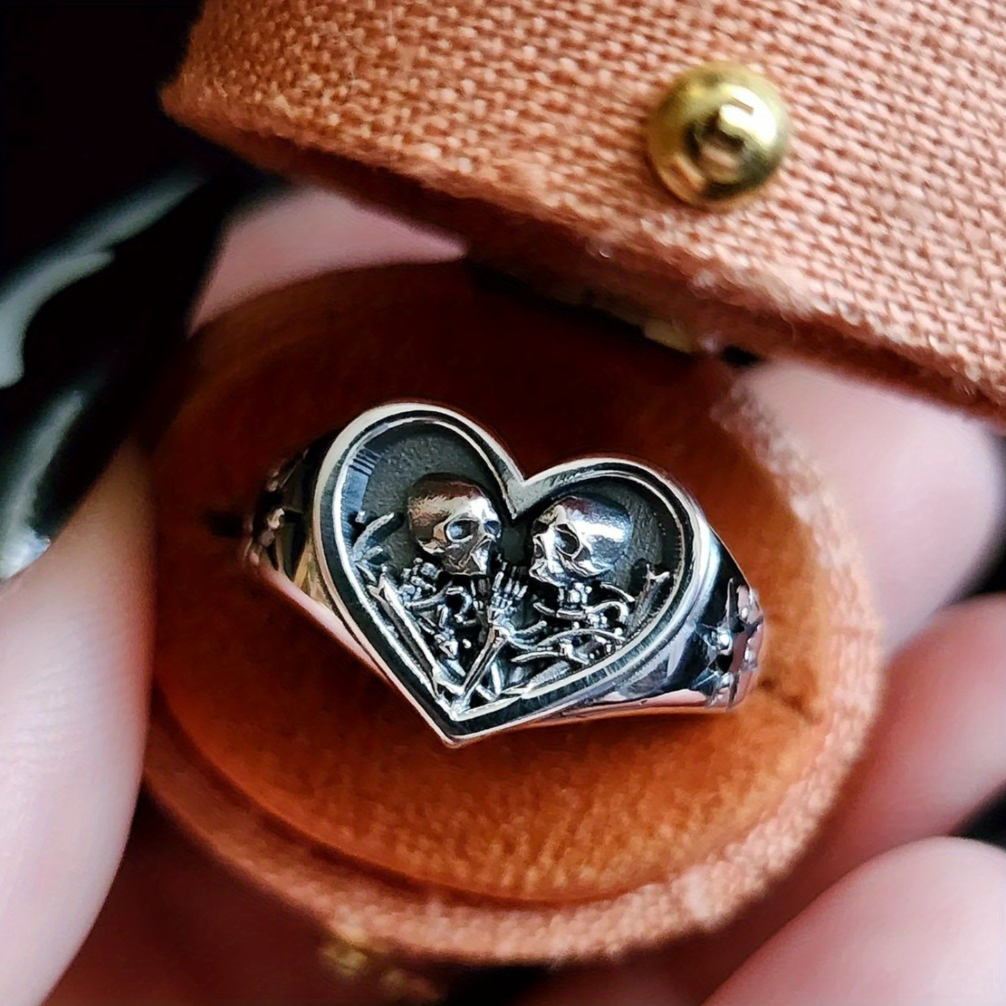 vintage silvery heart ring women unique lovers skeleton - Temu