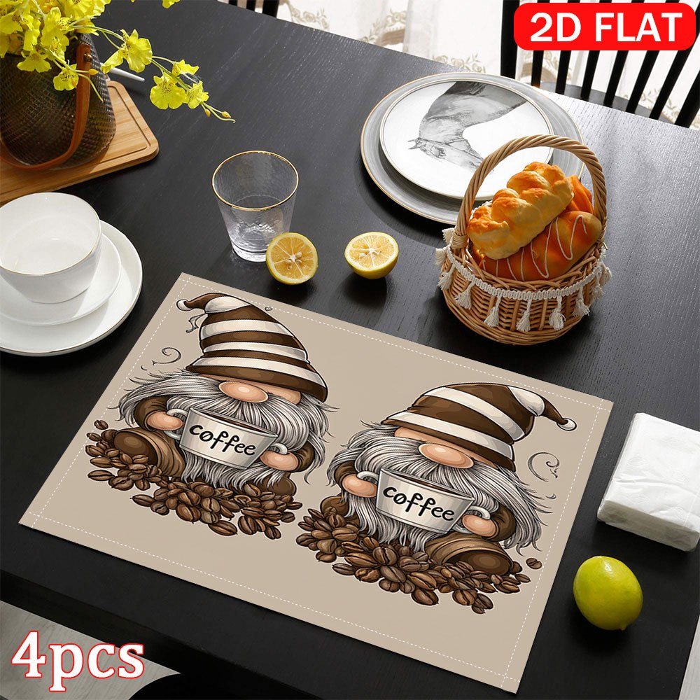 Coffee Gnome Table Mats Heat Resistant Polyester Placemats Set_voghion.com