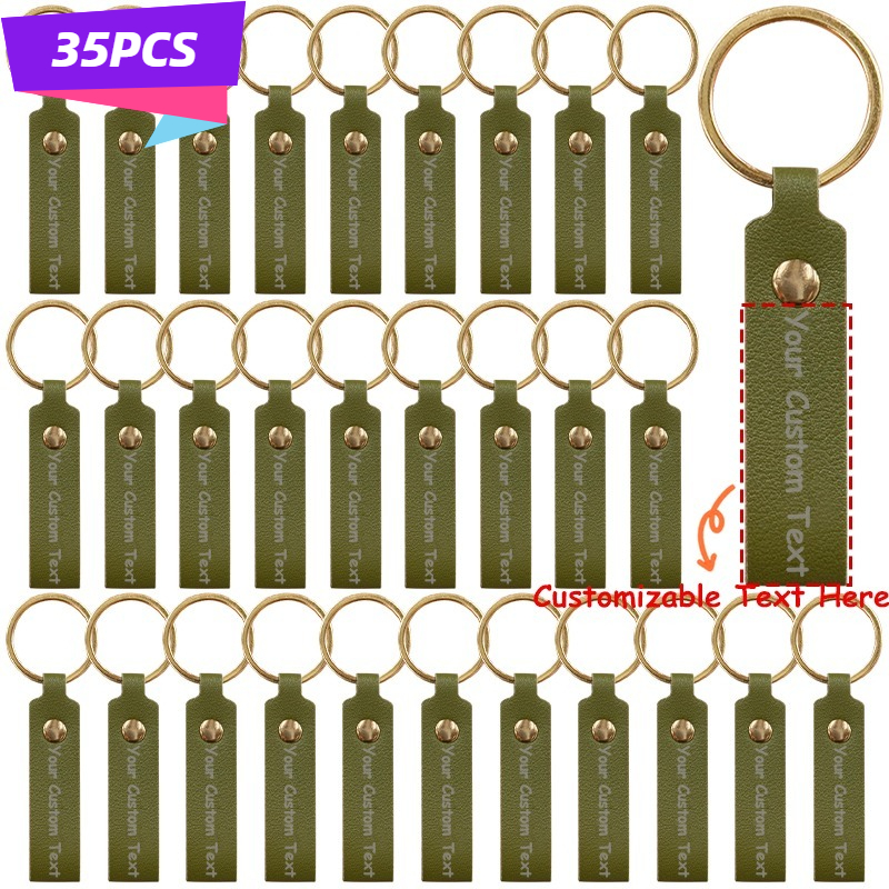 TEMU 35pcs Custom Engraved Pu Leather Keychain, 7x1.6cm Personalized Name Key Ring With , Anti-loss Id Tag For Car Keys Bags, Gift For Men Women