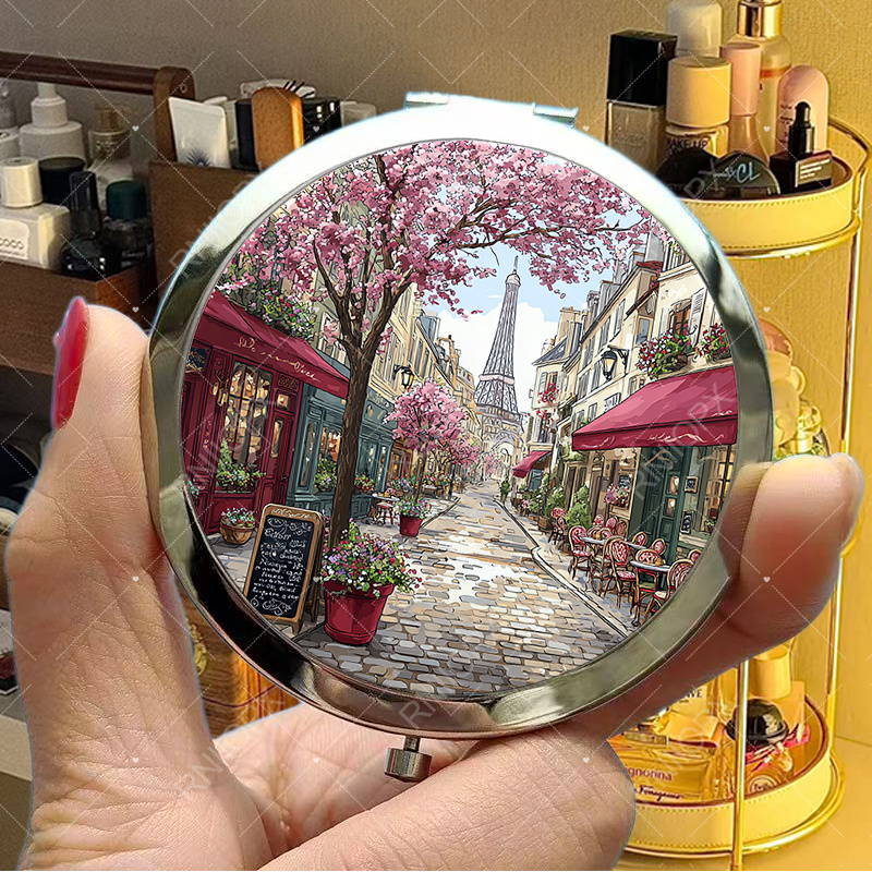 TEMU Un de Cosmétique vintage plat et bidimensionnel, montrant une de et de cafés extérieurs, idéal cadeau d'anniversaire ou accessoire de voyage.