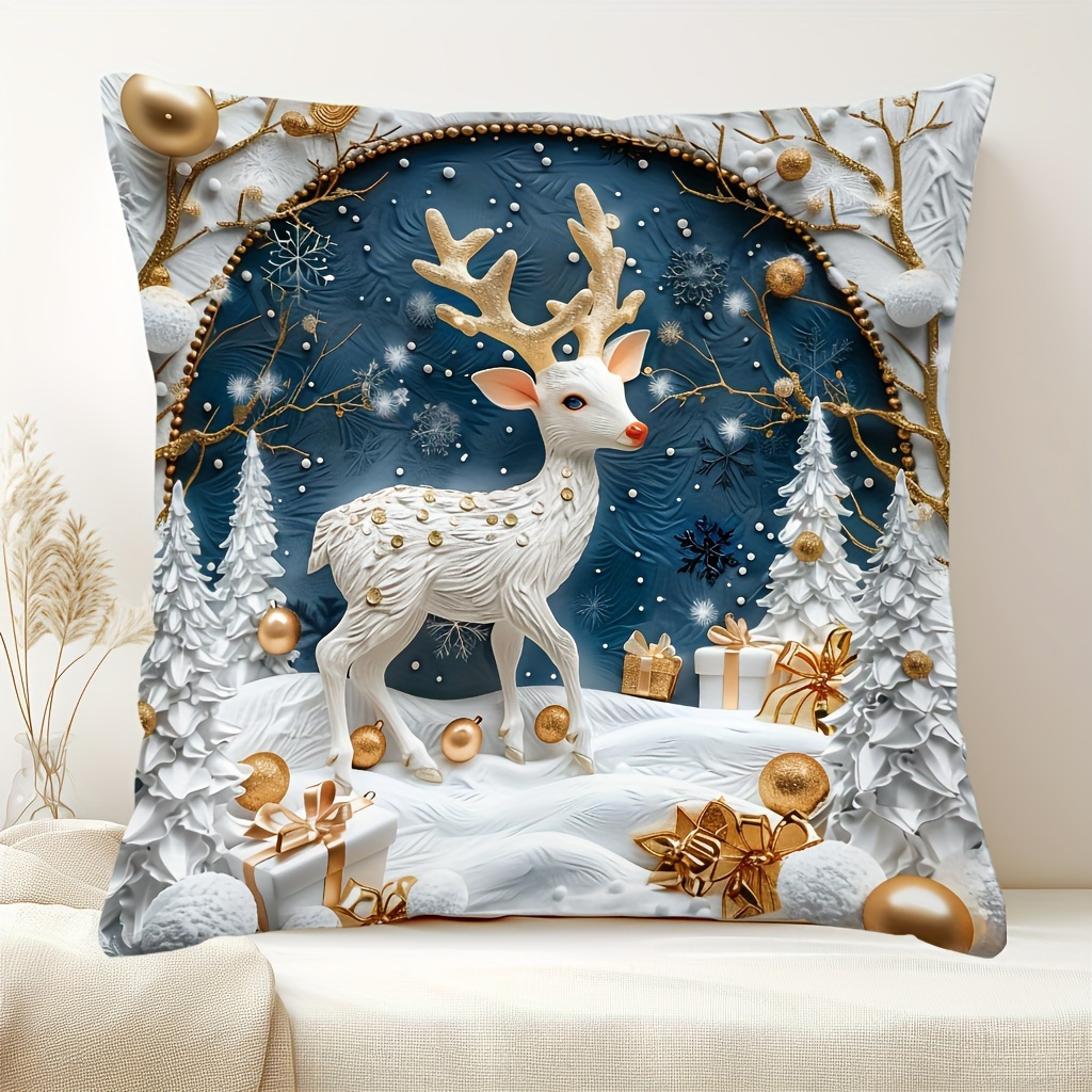 

1pc Snowman And Christmas Tree 17.7 - Zippered, Polyester, , For Sofa And Decoration, Christmas Decoration, No