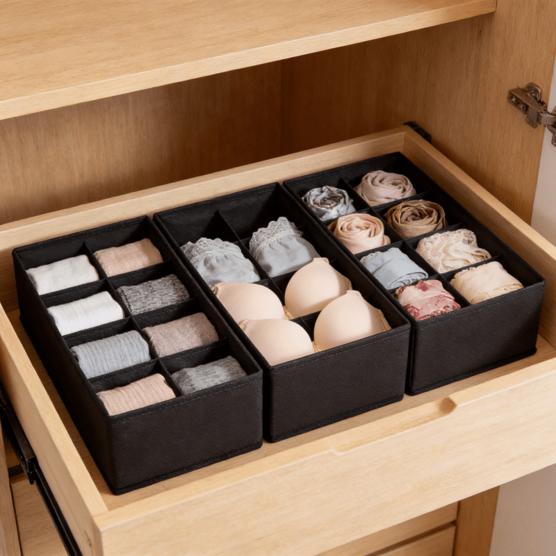Image of 3pcs Set Storage Box Foldable, With 8 Drawers, Underwear And Socks Divided Into Boxes, Wardrobe Drawers, Clothing Storage