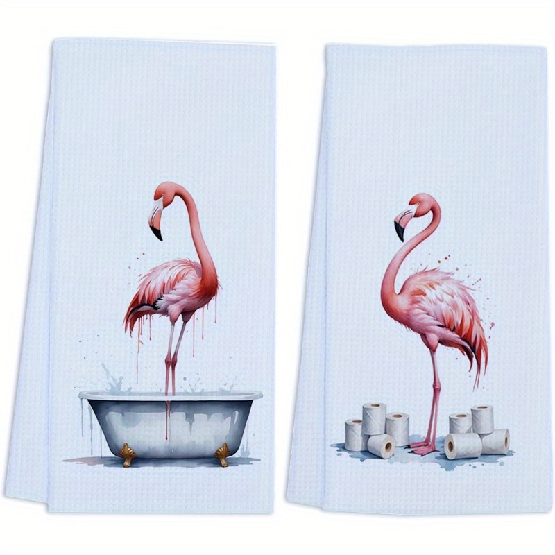 

2pcs Set, Bathroom Flamingo Towels Funny Kitchen Towels Kitchen Dishwashing Hand Towels Absorbent Bathroom Flamingo Decorative Bath Towels Housewarming Gift 18x26inches