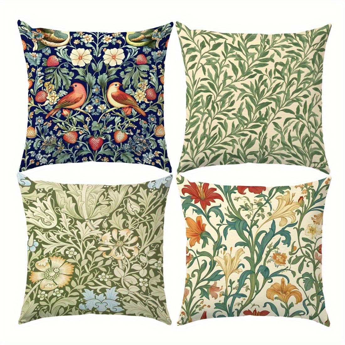TEMU Set Of 4, William Floral Pillowcases, Showcases Rich Natural Elements And Is Full Of A Strong Retro Literary Atmosphere. Used As Lumbar Support