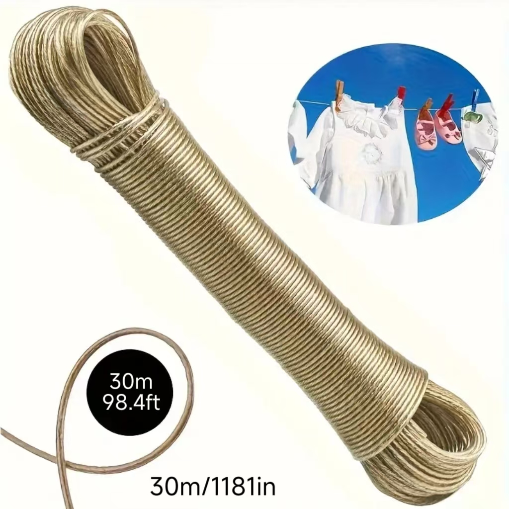 TEMU 1181.1 Inch Heavy Duty Steel Wire Core Pvc Coated Thickened (2mm) Outdoor Clothesline - Windproof Uv Resistant All Weather Hanging Rope For