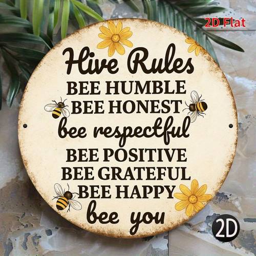 2d flat 1pc vintage rustic iron wall art with honeycomb 2d flat print for outdoor patio decor unique gift for women bee decor patio decoration durable decoration bee stuff metal bee sign metal bee hive sign wall decoration for gratitude room decor wall picture wall decoration for home