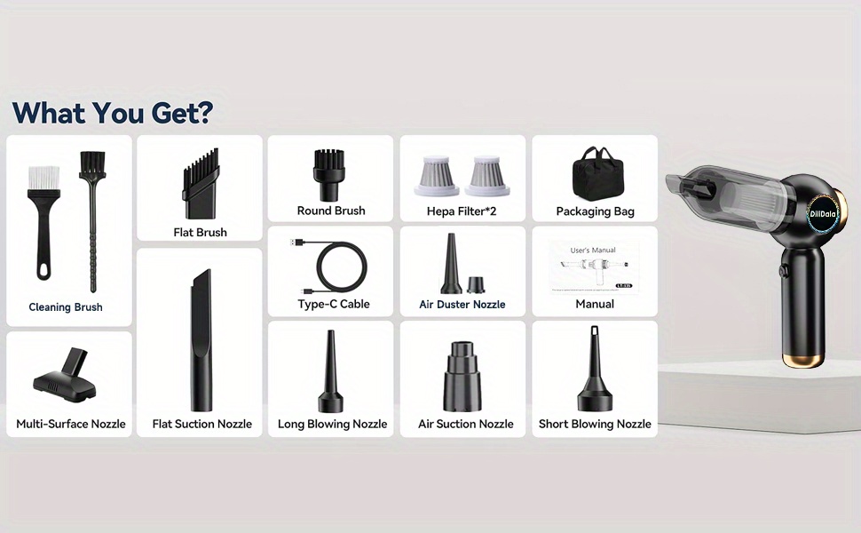 22000 PA Krachtige DiliDala Auto Stofzuiger, Mini Stofzuiger, Draagbare Handstofzuiger, 2 HEPA Filters, 4-in-1 Stofblazer & Luchtblazer & Pomp Voor Auto, Huis, Kantoor, Camping