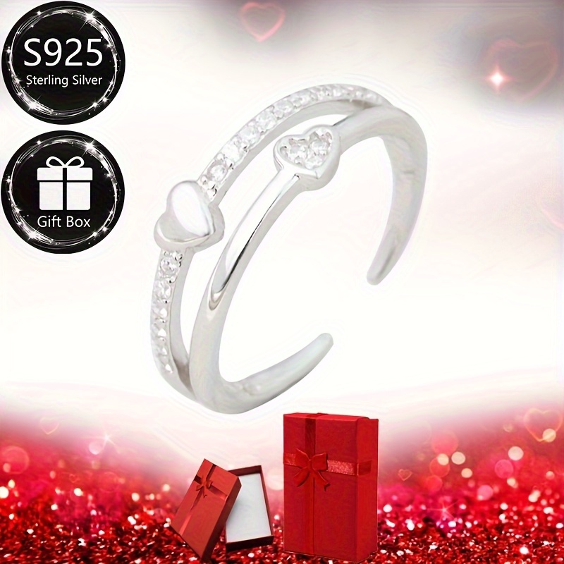Women's S925 Silver Double-Layer Heart Open Toe Ring