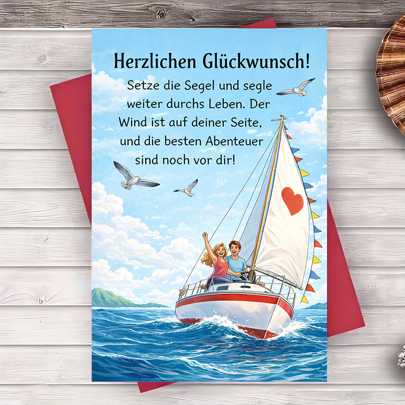 TEMU 2pcs (one Envelope And 1 Greeting Card)congratulations Sailing Adventure Greeting Card Perfect For Couples Celebrating Encouragement And Life