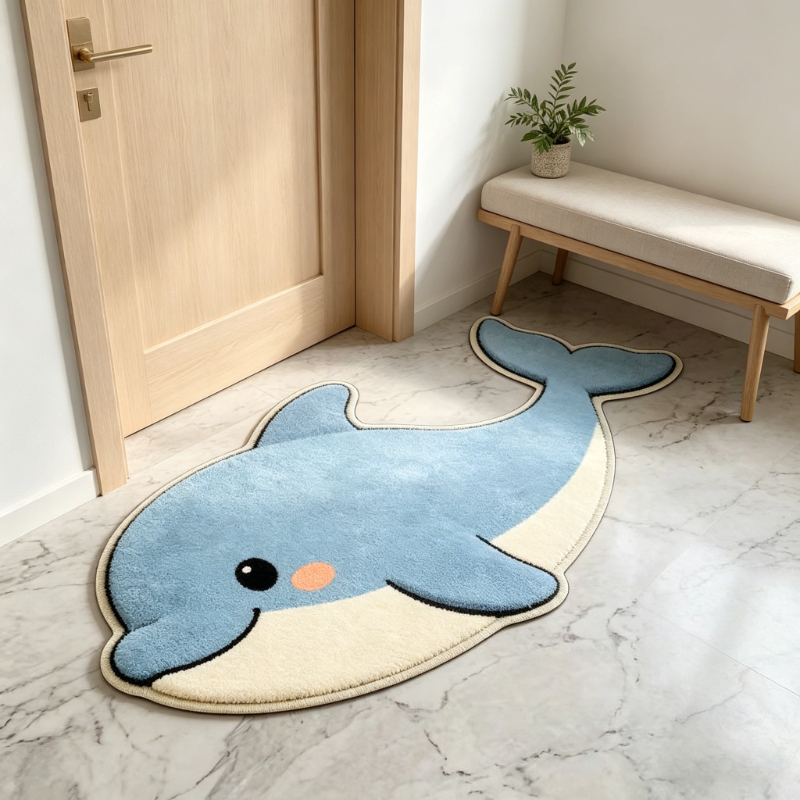 TEMU 1pc Suitable For Bathroom Entrance Suitable For Bedroom Suitable Floor Mat - Dolphin Shaped, Anti-slip Machine Washable With Irregular Dolphin