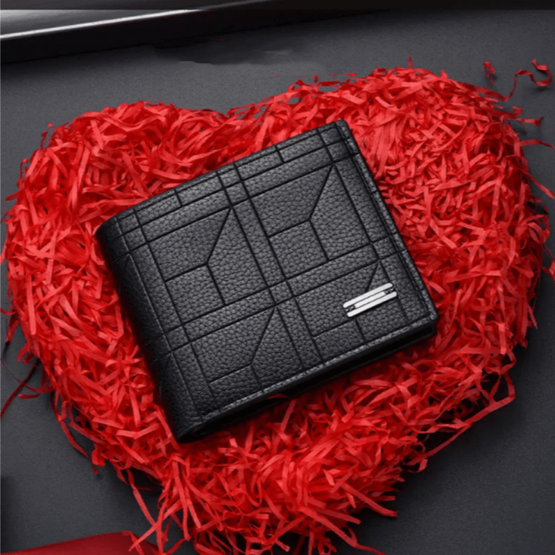 Regalo del Día de San Valentín, cartera cuadrada para hombre, corta y ultradelgada, estilo simple y empresarial, cartera plegable de piel sintética para jóvenes, unisex con múltiples ranuras para tarjetas, marca de moda para maridos y novios, cartera casual personalizada, adecuada para días festivos, regalos del Día del Padre y regalos de cumpleaños.