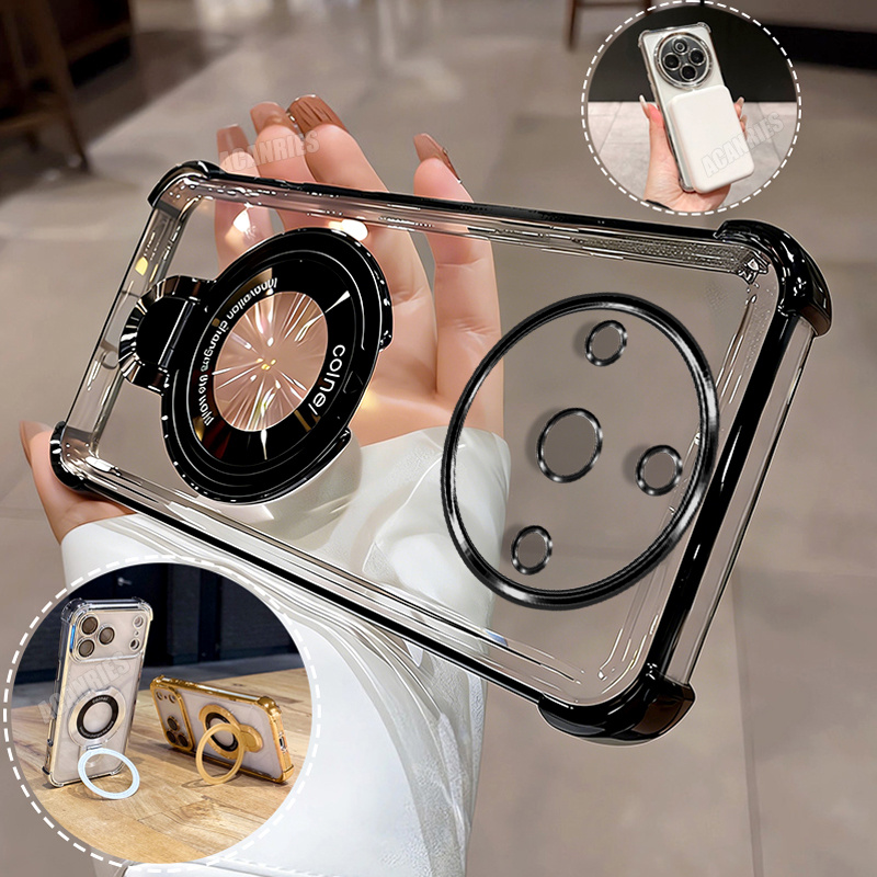 TEMU Custodia per telefono - ACANRIES 1 pz di elegante custodia con anello pieghevole e supporto + 1 pz di custodia antiurto placcata per Oppo Realme